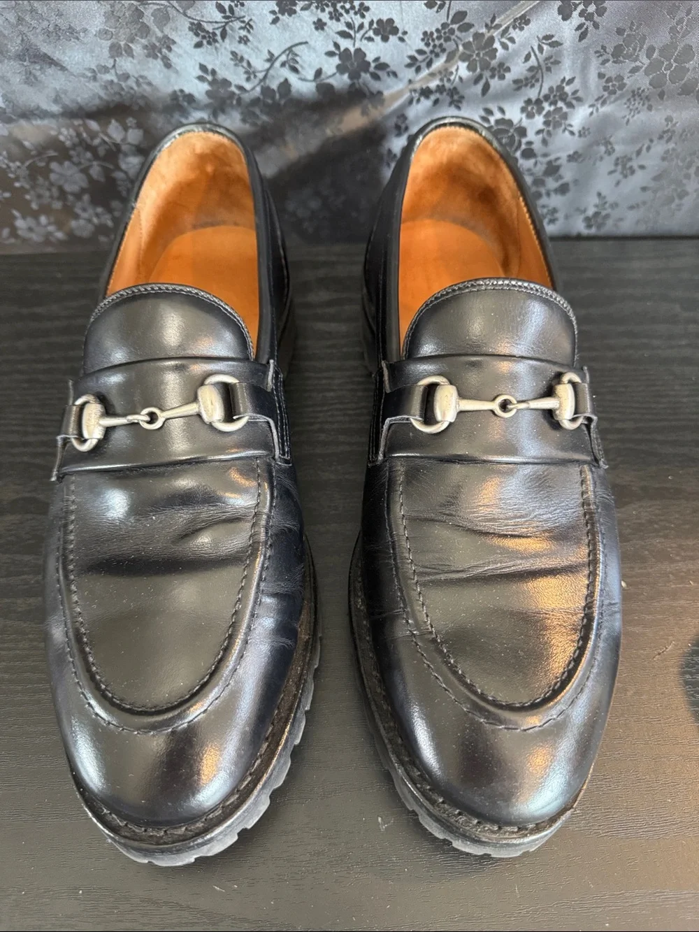 Allen Edmonds Black Leather Bit Loafers with Lug Sole